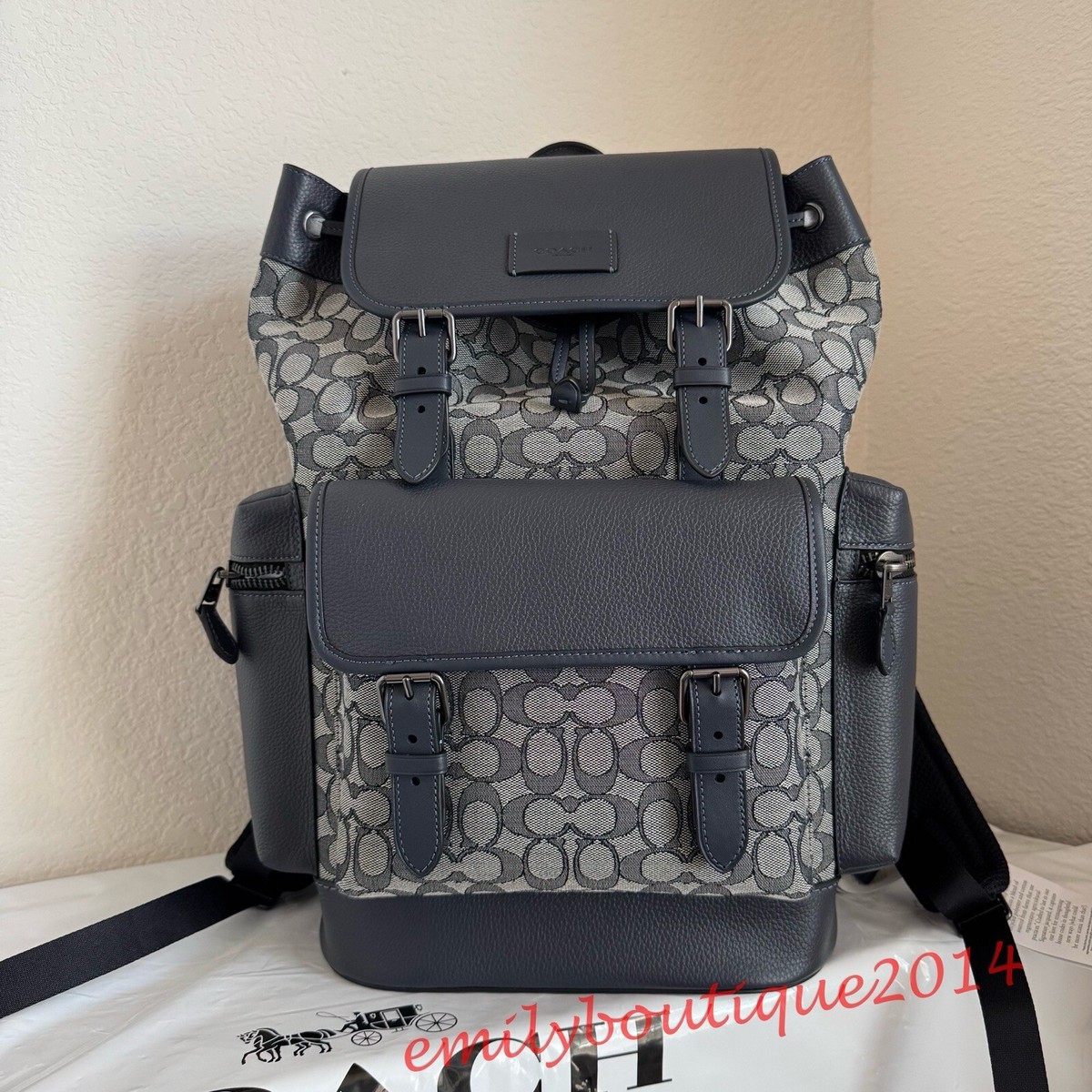 NWT Coach CT016 Men's Spring Backpack In Signature Jacquard Navy