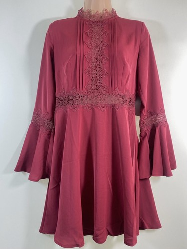 BNWT LITTLE MISTRESS dark pink Luisa Marsala lace trim skater dress size 8 - Picture 6 of 9