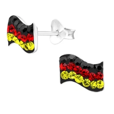 Deutschland Flagge / Fahne Ohrstecker 925 Sterling Silber Ohrringe Mädchen Damen - Bild 1 von 2
