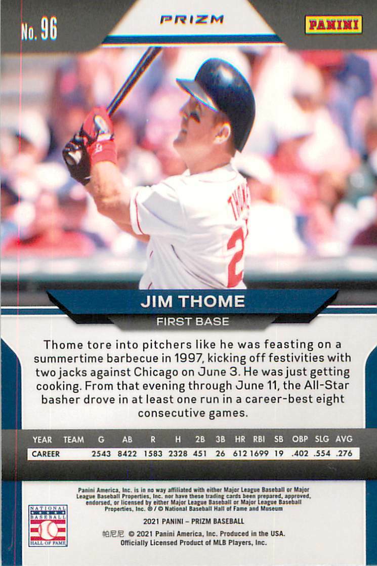 JIM THOME 2021 Prizm WHITE WAVE PRIZM #96 Indians | eBay
