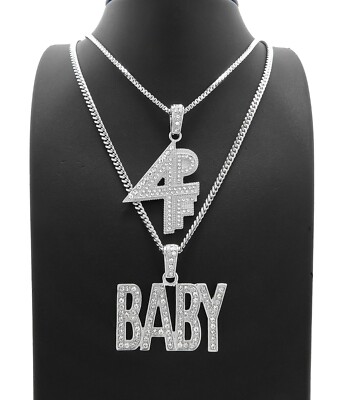 Iced Silver PT Lil BABY 4PF Pendant & 20