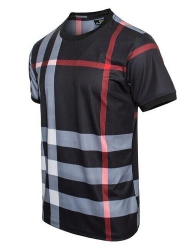 Men's Italian fashion Black/gray Short Sleeves T-shirt/short Set squared/striped - Picture 5 of 6