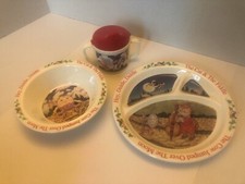 VINTAGE Selandia Mother Goose Fraser Collection Tot Set Melamine Cup Plate Bowl