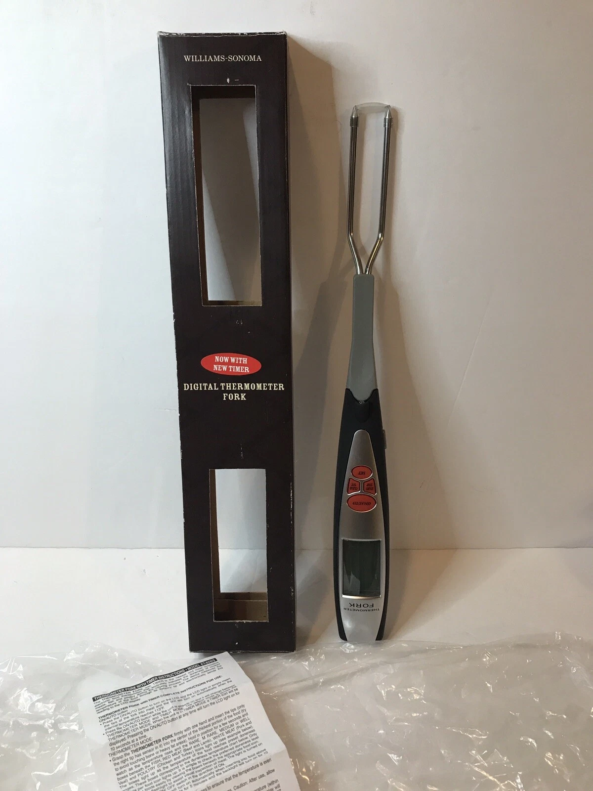 William Sonoma Meat Thermometer Digital Fork W/ Built In Timer NEW NIB