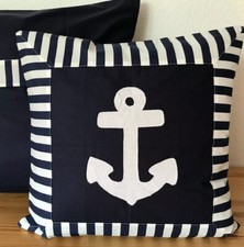 1 Maritime Kissenhülle, Landhausstil Kissenbezug* dunkelblau/weiß 40x40cm.