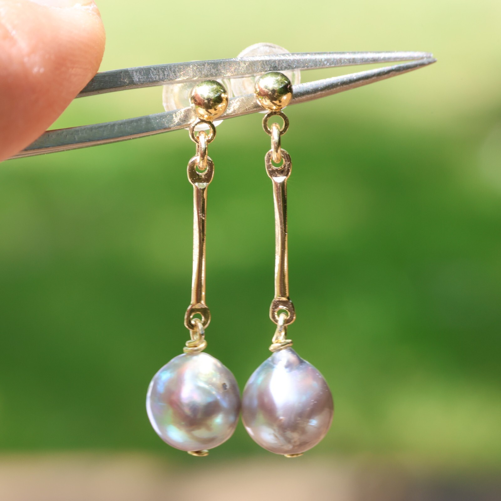 Boucles d'oreilles argent plaqué or jaune 14ct perle de culture Akoya grise 2254