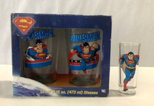 Vintage DC Comics SUPERMAN Set of Two 16 oz Glasses w/Original Box Shot Glass