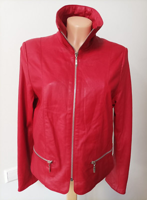 Women's Broch Leather Red Real Leather Short Jacket Size 36