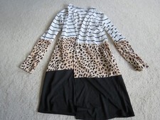 Unbranded Women Black White Leopard Print Striped Wrap Dress Cover Up Large