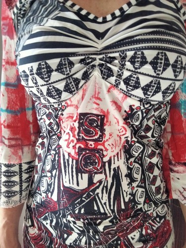 SAVE THE QUEEN VINTAGE Y2K BLOUSE MADE IN ITALY LARGE ABSTRACT PINK BLACK - Picture 4 of 5