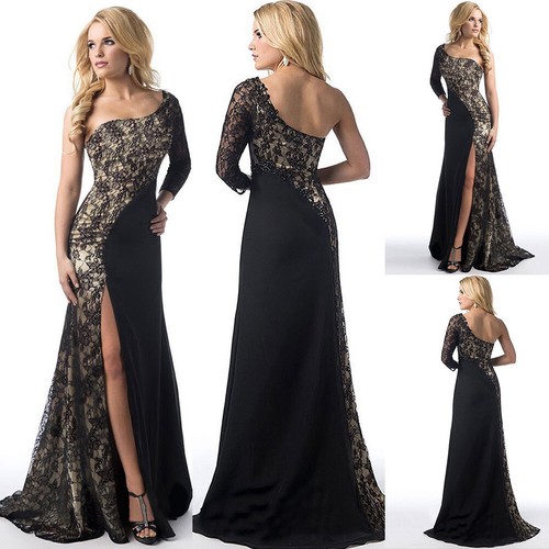 Plus Size Women Elegant Sexy Neck Glitter Lace Dress Evening Party Formal Dress - Picture 2 of 11