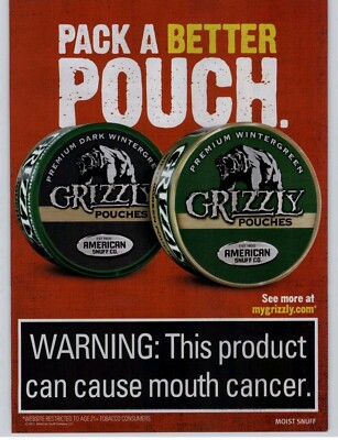 2016 Grizzly Pouches American Snuff Co Tobacco Magazine Print Ad Promo Art 