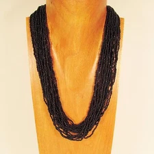 20" Multi Strand Black Color Handmade Seed Bead Statement Necklace
