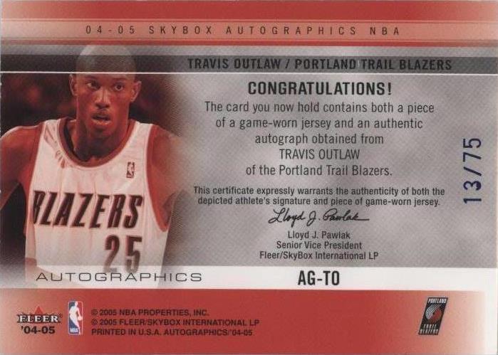 2004-05 Skybox Autographics - Travis Outlaw #AG-TO