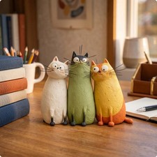 3 St&uuml;ck handgemachte Katzenfigur handgemacht Miniatur Katzenstatue niedlich