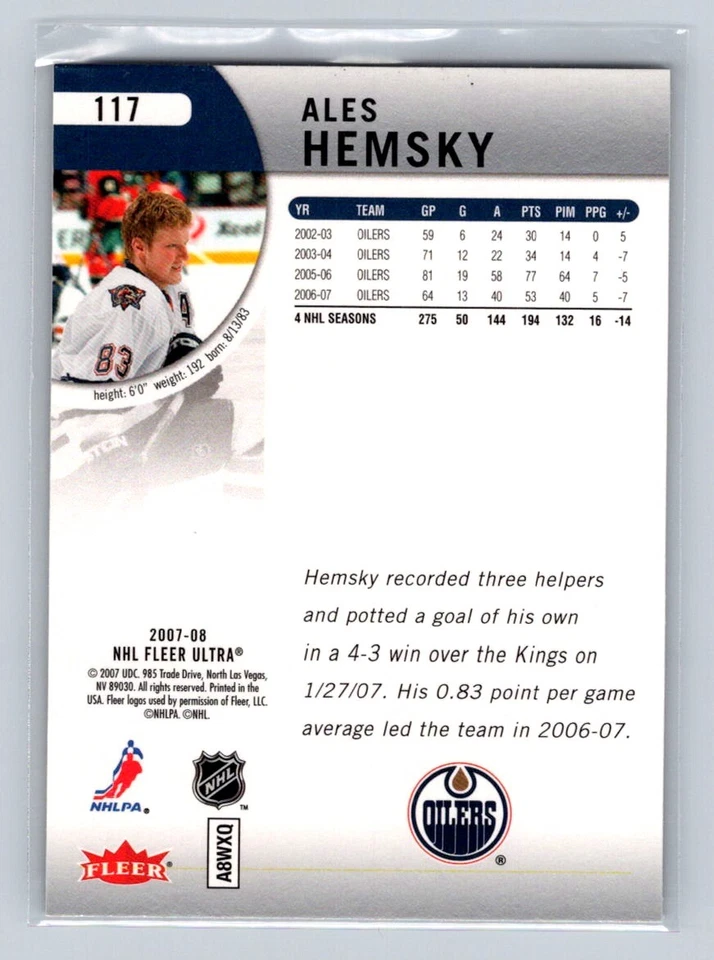 2007-08 Ultra #117 Ales Hemsky Edmonton Oilers - Image 2 of 2