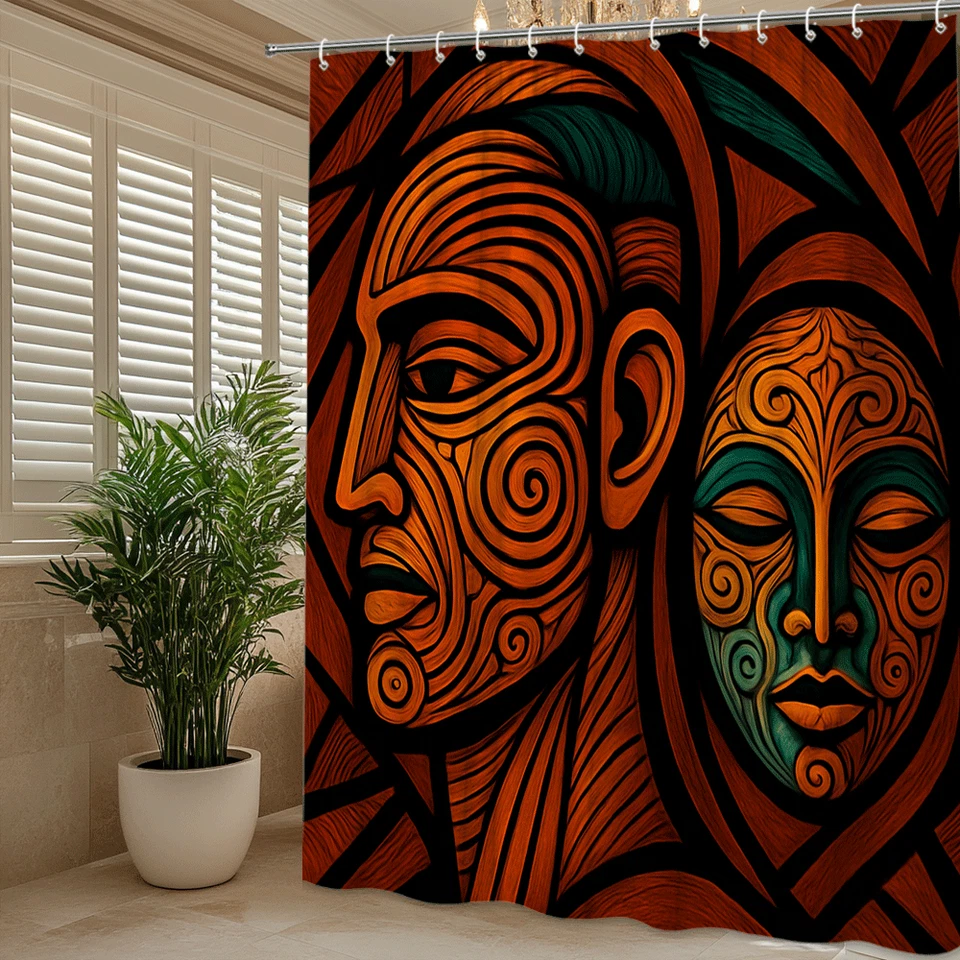 Cortina de ducha tribal artística - Diseño único para decoración del hogar Foto 4 de 4