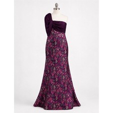THEIA Purple Floral Jacquard One Shoulder Mermaid Formal Gown Size 4