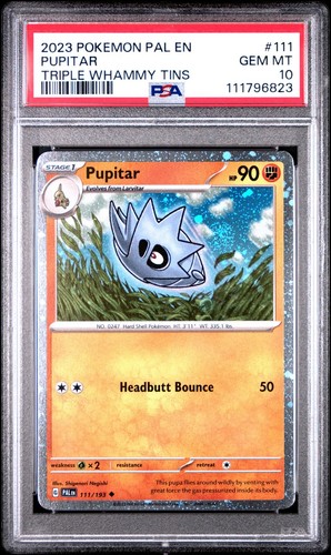 2023 POKEMON PAL EN-PALDEA EVOLVED TRIPLE WHAMMY TINS #111 PUPITAR PSA 10