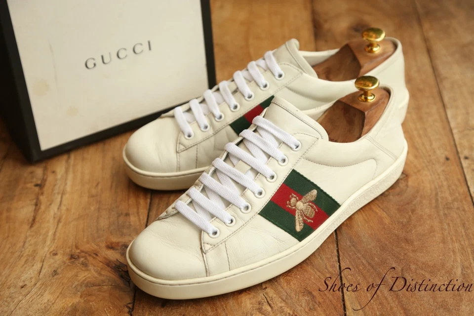 Baskets pliantes Gucci Ace en cuir blanc abeille hommes UK 9 US 10 EU 43 - Photo 2/4