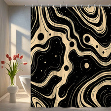Abstract Black and Tan Shower Curtain for Modern Bathroom Decor