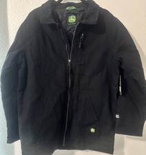 John Deere Boys XL 14/16 Tractor Work Jacket Black Canvas Full Zip w Pockets