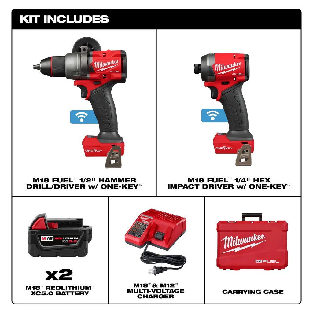 Milwaukee 3696-22 M18 FUEL 18V Cordless 2-Tool Combo Kit - Red