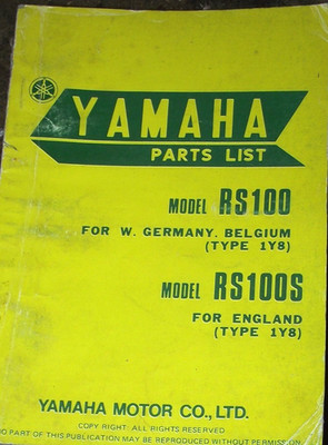YAMAHA RS100 TYP 1Y8 / RS100S TYP 1Y8 TEILLISTE HANDBUCH