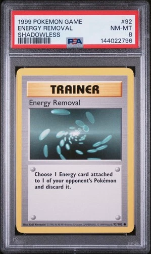 1999 POKEMON BASE SET SHADOWLESS #92 ENERGY REMOVAL PSA 8