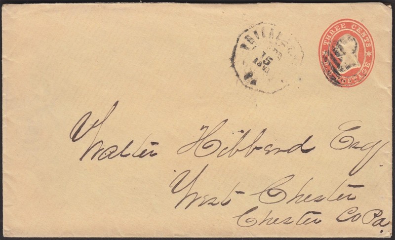 1863 U27 3¢ on buff entire; Philadelphia to Westchester, Pa., no backstamp