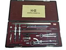 Fine K&E Keuffel & Esser Co Drafting Set in Padded Red Velvet Case