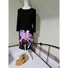 Calvin Klein Black Floral Sheath Dress | Purple Orchid Print | Size 8