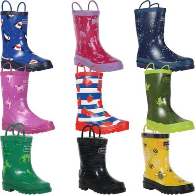Regatta Kids Minnow Printed Outdoor Pull Handle Wellington Boots Wellies