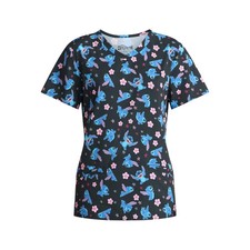 Lilo and Stitch Women's Scrub Top with Short Sleeves, Sizes S-M