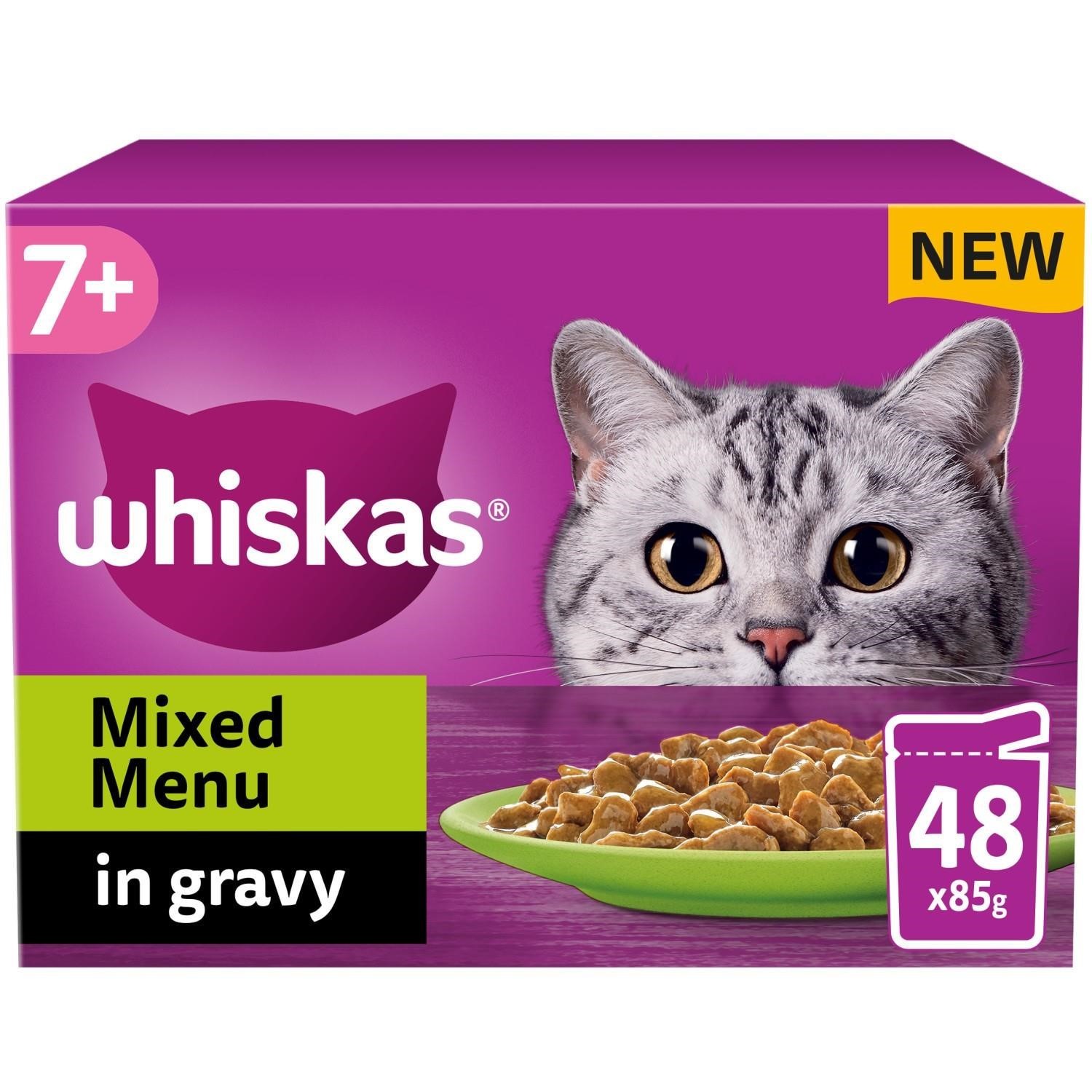48 x 85g Whiskas 7+ Mixed Menu Senior Wet Cat Food Pouches in Gravy