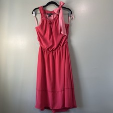 White House Black Market Sleeveless Pink Midi Dress high low w tie-able sleeve