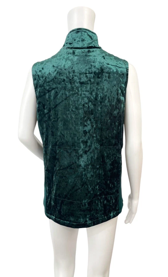 XCVI Velvet Zip Vest Women XL Green Sleeveless Collared Pocketed New - Image 4 of 4
