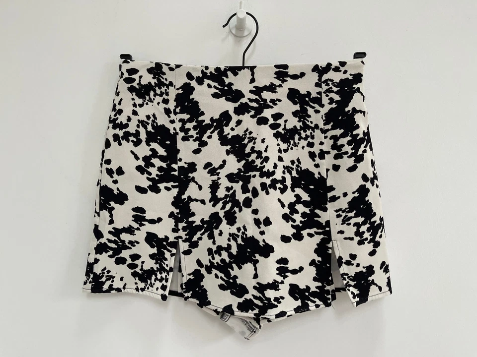 Zara Skort Skirt Shorts Black Cream Smudge Abstract Print S / UK 6 💖 NEW - Image 2 of 4