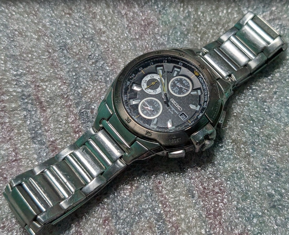 【鑑定済み】SEIKO クロノグラフ 7T62-0FR0 腕時計 VINTAGE Seiko Chronograph 7T62-0FR0 Men's Watch Black Dial 43mm