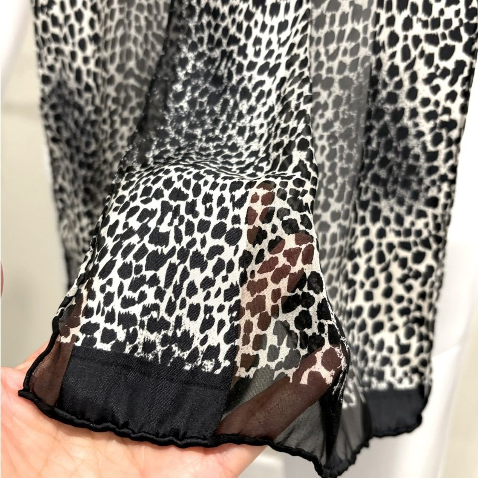 Leopard Print Rectangular Satin Scarf Black Strip… - image 3