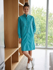 Hook Sport Blue Cotton Embroidered Shirt Dress 8 Long Sleeve Collared Pockets