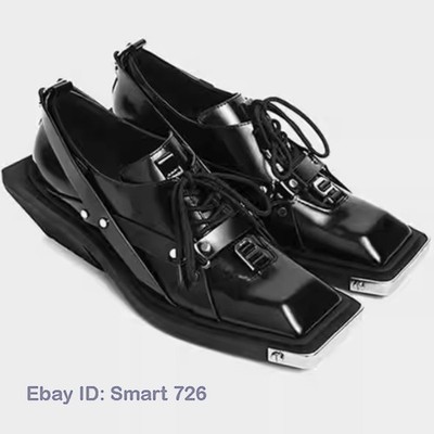 Fashion Rivet Lace Up Men's Dress Formal Leather Derby Shoes Square Toe Mid Heel