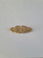 Vintage Signed Sphinx Brooch Pin With Diamonte And Gold Tone