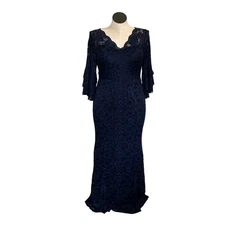Navy Blue Lace Bell Sleeve Mermaid Party Gown Maxi Dress 0XL Holiday NWT