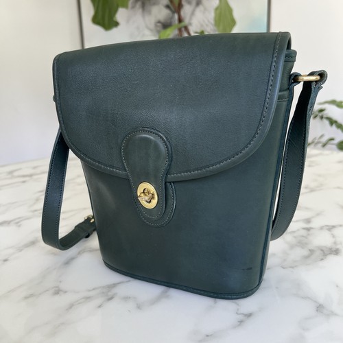 Coach Vintage Bradley Bucket Bag 9936 Bottle Green Leather Turnlock Crossbody - Picture 4 of 20