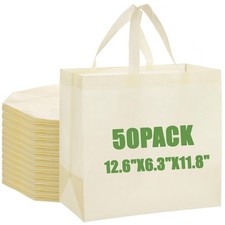 50Pcs Reusable Non Woven Shopping Bags Large Foldable Totes Bag with Handles ...