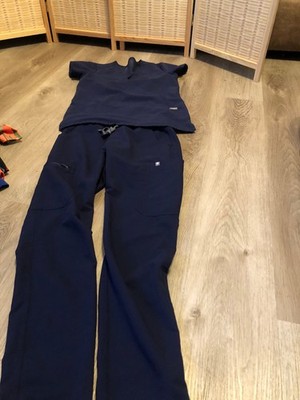 LOT FIGS Scrubs Top and Bottom Pants Shirt Set Dark Blue XXS 2XS  PO#2351 (S45)
