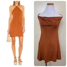 DIY Cult Gaia LESLIE Feminine Y2K Mini Open Back Dress LARGE Spice Brown $318