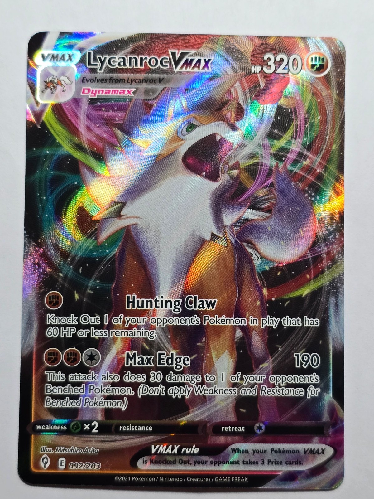 Lycanroc VMAX 092/203 Holo Rare VMAX Evolving Skies Pokemon NM