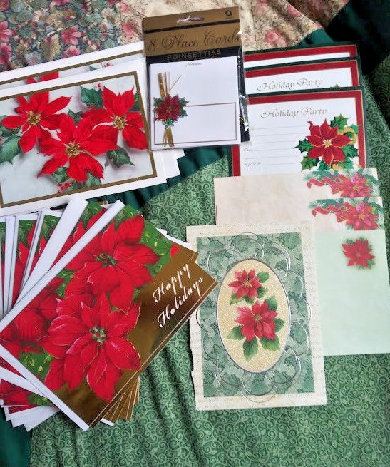 Poinsettia Holiday Lot cards invitations envelopes more glitter foil Pointsetta